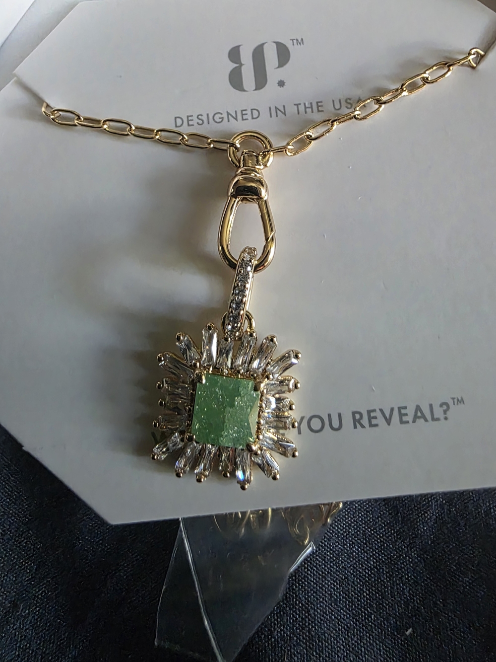 Never Not Beaming Gold Necklace with Green Ice Crystal